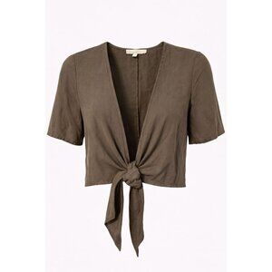 Dances Marvel Size S Olive Green Tie Front Cropped Bolero Top Boho Festivalcore